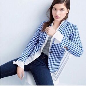 J CREW Gingham Schoolboy Blazer Royal Blue & White Gingham Preppy Womens 12